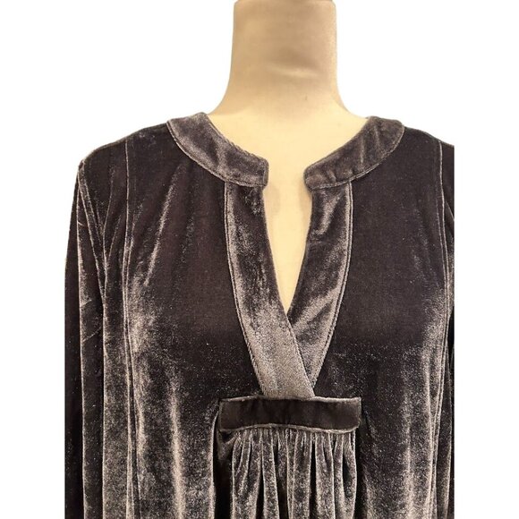 Indigo Soul Blue Velvet Tunic Dress L Long Sleeve‎ Women's Blouse - Picture 3 of 8